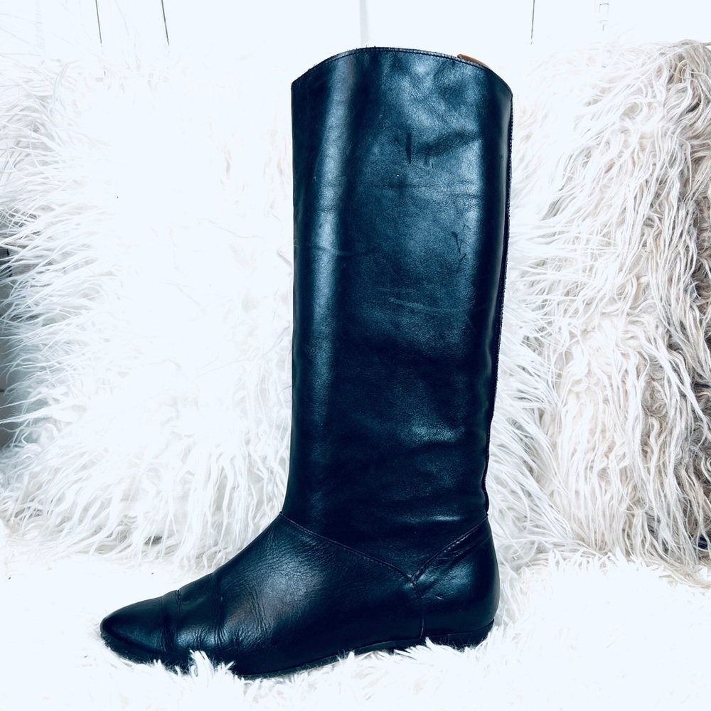 Vintage Boho Biker CHIC Black Riding Back Seam Leather Calf Boots sz 7M
